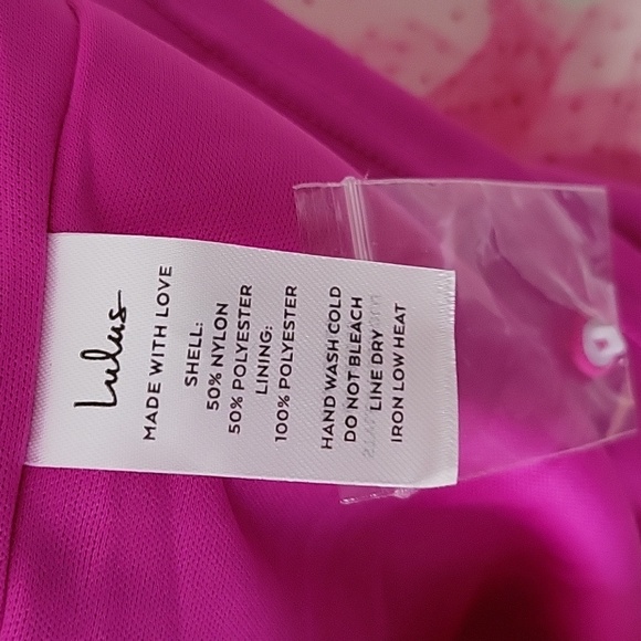 Lulus Women's Dramatic Poise Hot Pink Dot Tulle Puff Sleeve Tiered Mini … - Picture 9 of 15